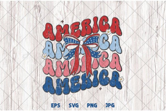 America Retro Patriotic Coquette Bow PNG Graphics