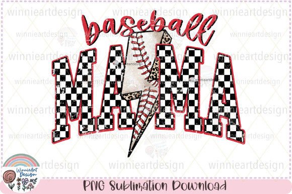 Baseball Mama Retro Checkered Distressed Graphics