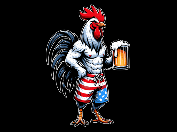 Chicken Holding Beer 4th of July Vector Graphics & T-Shirt Designs