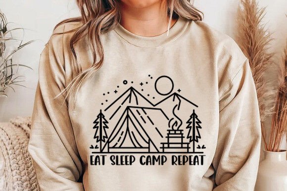 Eat Sleep Camp Repeat – Outdoor T-Shirt Design & Craft Cut File